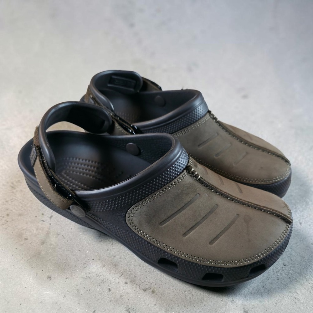 Crocs Yukon Vista Mens Size 8 Brown Leather Clog Sandals